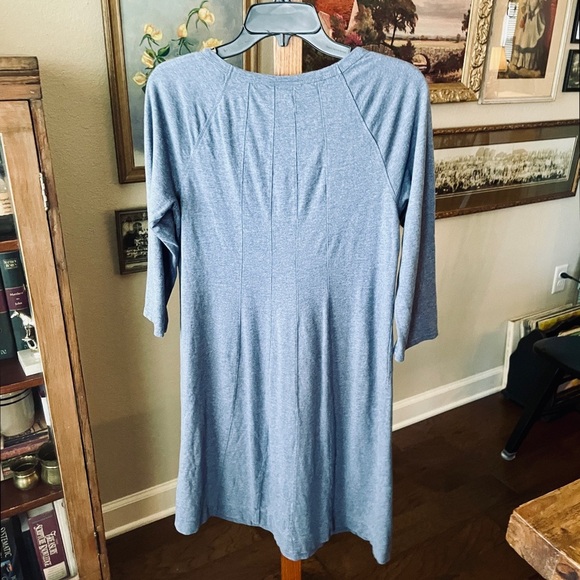 J. Jill 3/4 sleeve stretch knit midi shirt dress seam detail SZ M medium blue - Picture 6 of 9